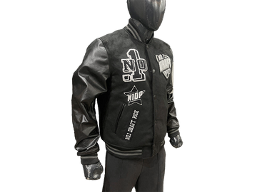 N1DPVSJ-4000-N1DP VARSITY (RAIDERS BLACK/BLACK WOOL BODY-LAMB SKIN LEATHER SLEEVE)