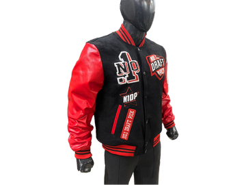 N1DPVSJ-4000-N1DP VARSITY (CHICAGO-ATL BLACK/RED WOOL BODY-LAMB SKIN LEATHER SLEEVE)