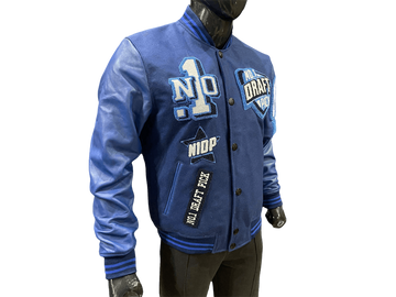 N1DPVSJ-4000-N1DP VARSITY (CAROLINA  NAVY/NAVY) WOOL BODY-LAMB SKIN LEATHER SLEEVE