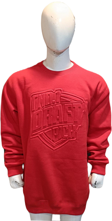 Unisex red fleece crew neck sweatshirt with ribbed cuffs and hem, soft fleece interior, and relaxed fit for comfortable casual wear